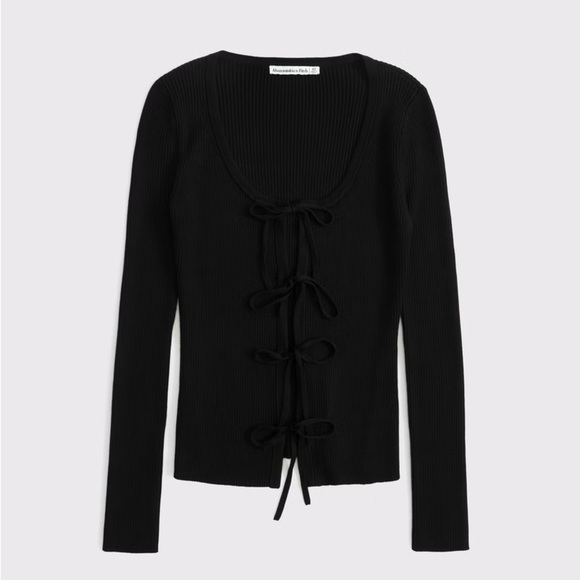 Abercrombie & Fitch Tops - Abercrombie and Fitch Black Ribbed Top with Bow Details size Medium EUC